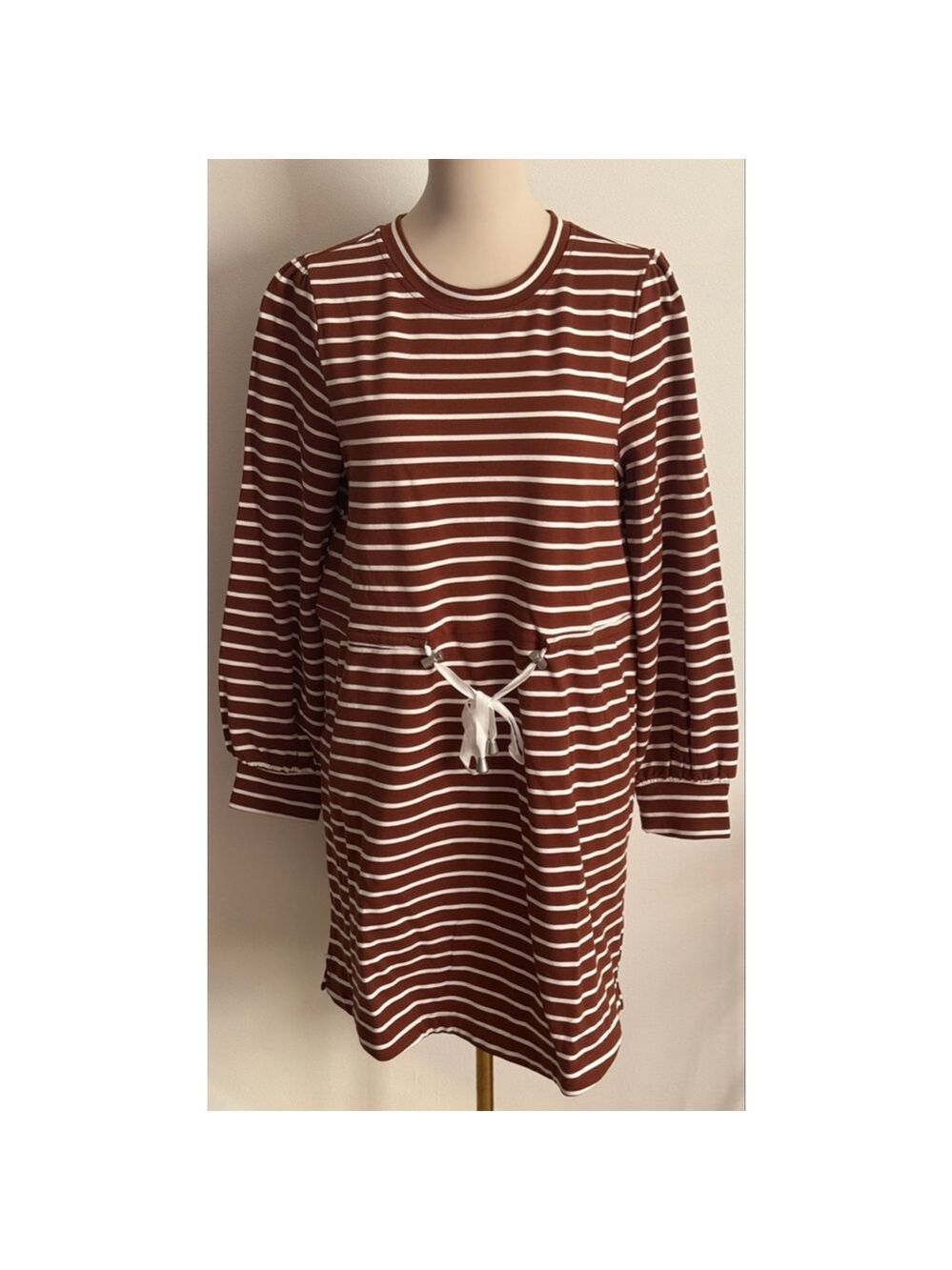 Women's Betsey's Boutique Shop Brown & White Striped Long Sleeve Dress M